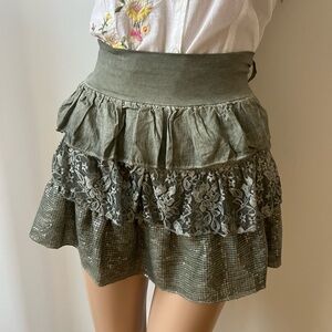 Green Tiered Ruffle Lace Mini Skirt
